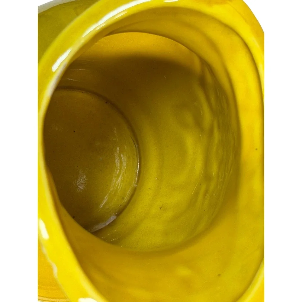 Vintage Japan Ceramic Pitcher‎ Chartreuse Yellow Green Floral Embossed 6 Inch